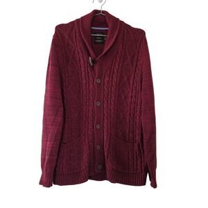 CPO Provisions Cable Knit Cardigan Sweater Red Men Size M Cotton Shawl Collar